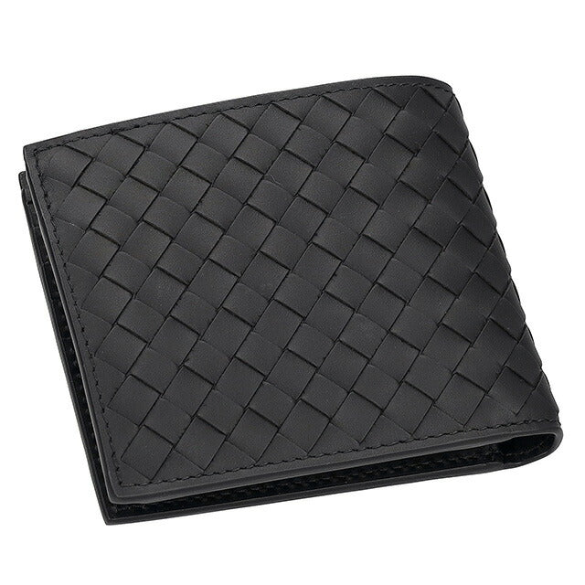ボッテガ・ヴェネタ 二つ折り財布 メンズ ブランド BOTTEGA VENETA イントレチャート レザー 193642 V47W1 8803 ブラック 193642-V47W1-8803
