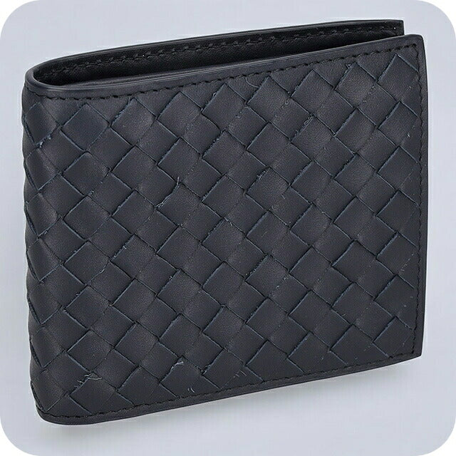 ボッテガ・ヴェネタ 二つ折り財布 メンズ ブランド BOTTEGA VENETA イントレチャート レザー 193642 V47W1 8838 ネイビー 193642-V47W1-8838