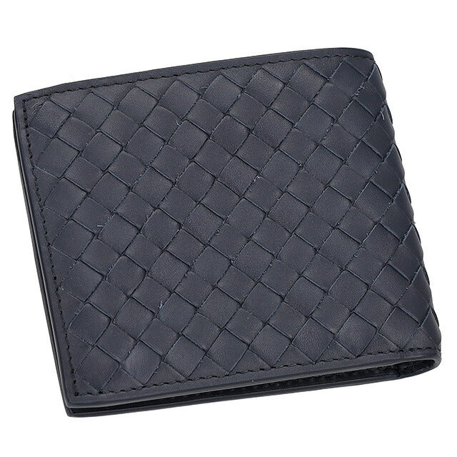 ボッテガ・ヴェネタ 二つ折り財布 メンズ ブランド BOTTEGA VENETA イントレチャート レザー 193642 V47W1 8838 ネイビー 193642-V47W1-8838
