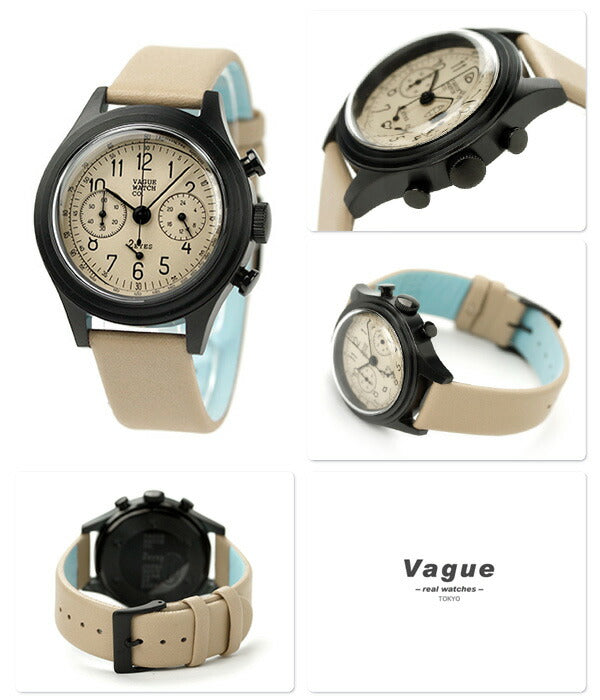 ヴァーグウォッチ ツーアイズ 38mm クロノグラフ 2C-L-001 VAGUE WATCH Co. 腕時計 ブランド クオーツ ベージュ レザーベルト メンズ 2C-L-001