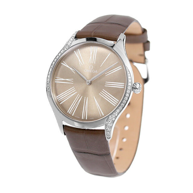 オメガ デビル 39mm クオーツ 腕時計 ブランド レディース ダイヤモンド OMEGA 428.18.39.60.13.001 アナログ グレー トープブラウン スイス製 428-18-39-60-13-001