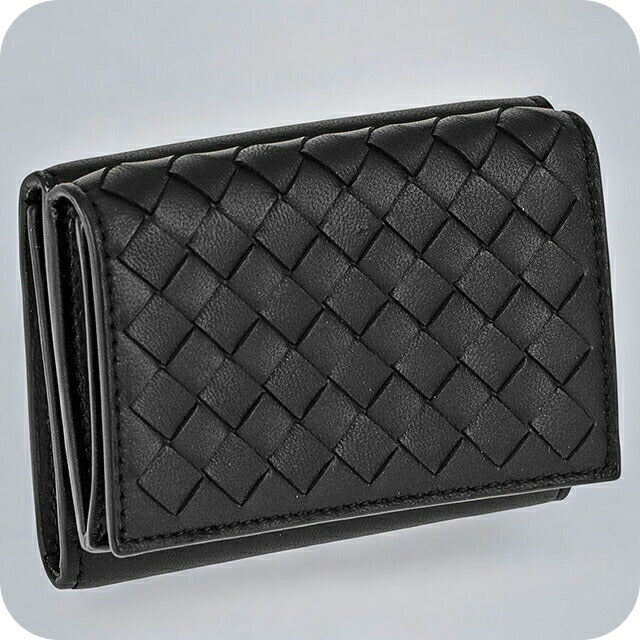 ボッテガ・ヴェネタ 三つ折り財布 メンズ ブランド BOTTEGA VENETA イントレチャート レザー 515385 VO0B2 8885 ブラック 515385-VO0B2-8885