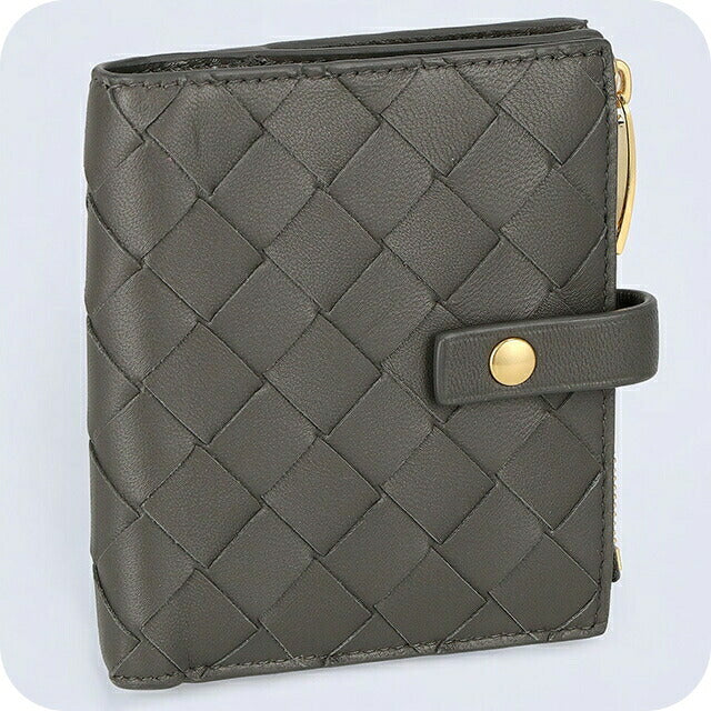 ボッテガ・ヴェネタ 二つ折り財布 レディース ブランド BOTTEGA VENETA イントレチャート 600270 VCPP3 1408 グレー 600270-VCPP3-1408