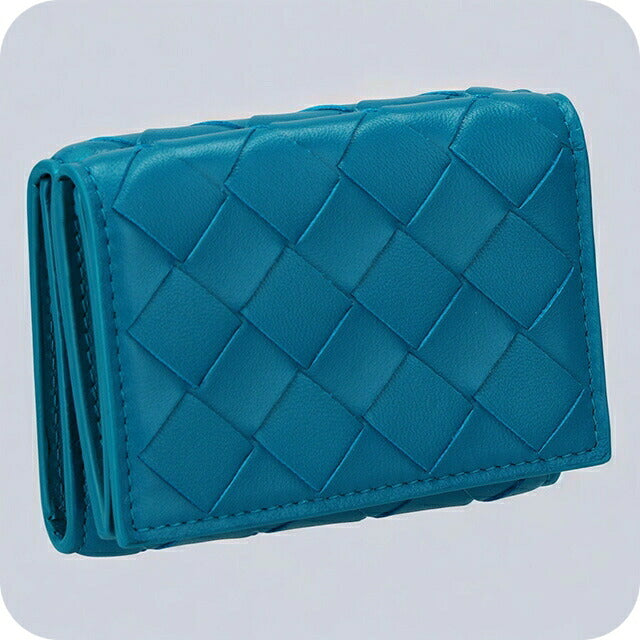 ボッテガ・ヴェネタ 三つ折り財布 レディース ブランド BOTTEGA VENETA イントレチャート 609285 VCPP2 4403 ブルー 609285-VCPP2-4403