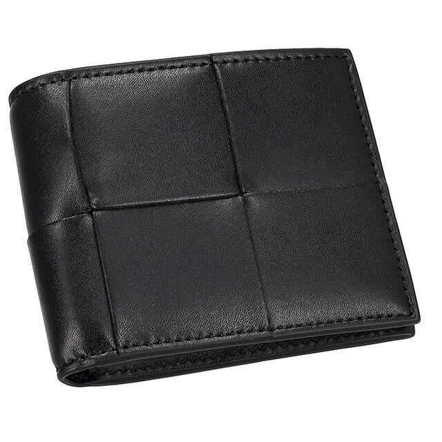 ボッテガ・ヴェネタ 二つ折り財布 メンズ ブランド BOTTEGA VENETA イントレチャート レザー 649603 V47V1 8803 ブラック 649603-V47V1-8803