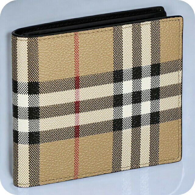 バ−バリ− 二つ折り財布 メンズ ブランド BURBERRY チェック 8069815 ベージュ/ブラック 8069815