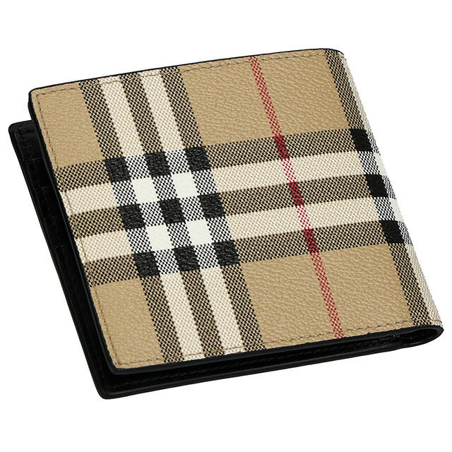 バ−バリ− 二つ折り財布 メンズ ブランド BURBERRY チェック 8069815 ベージュ/ブラック 8069815