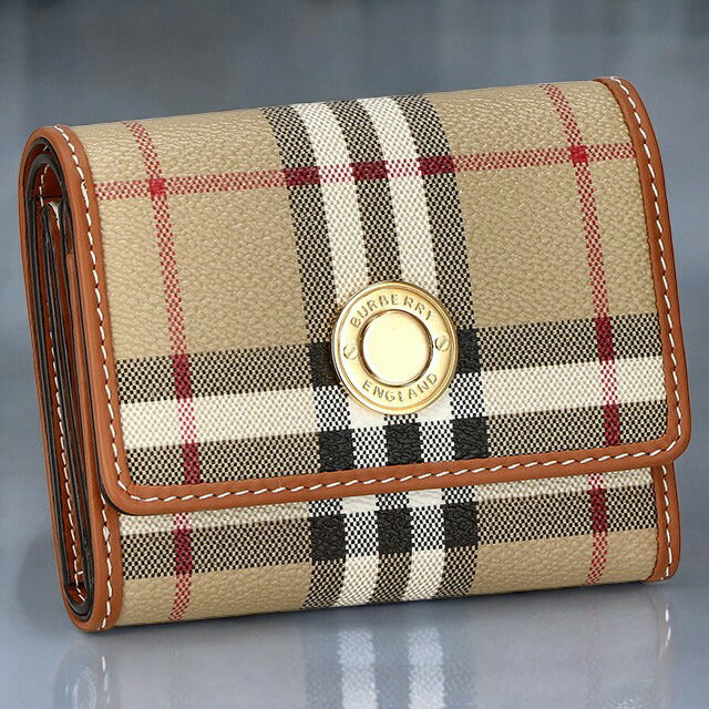 バ−バリ− 三つ折り財布 レディース ブランド BURBERRY チェック 8070415 ベージュ 8070415