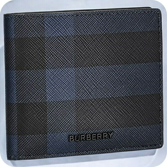 バ−バリ− 二つ折り財布 メンズ ブランド BURBERRY チェック 8073284 ブラック 8073284