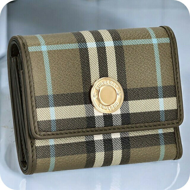 バ−バリ− 三つ折り財布 メンズ ブランド BURBERRY チェック 8073903 カーキグリーン 8073903