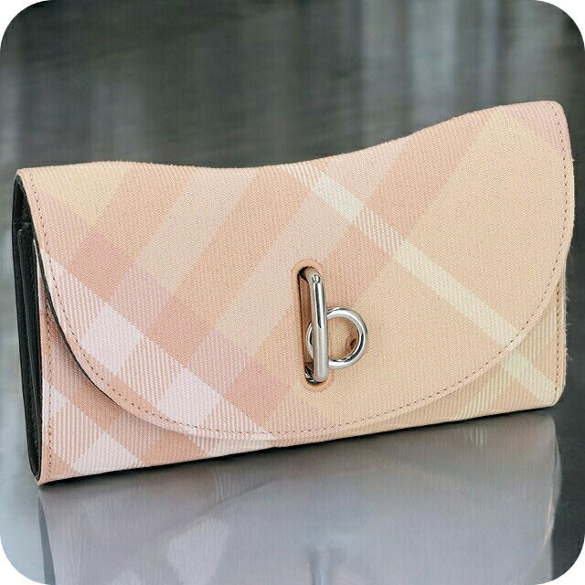 バ−バリ− 長財布 レディース ブランド BURBERRY チェック 8081787 PEACH ピンク系 8081787