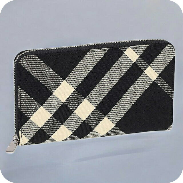 バ−バリ− 長財布 メンズ ブランド BURBERRY チェック 8089510 ブラック/アイボリー 8089510