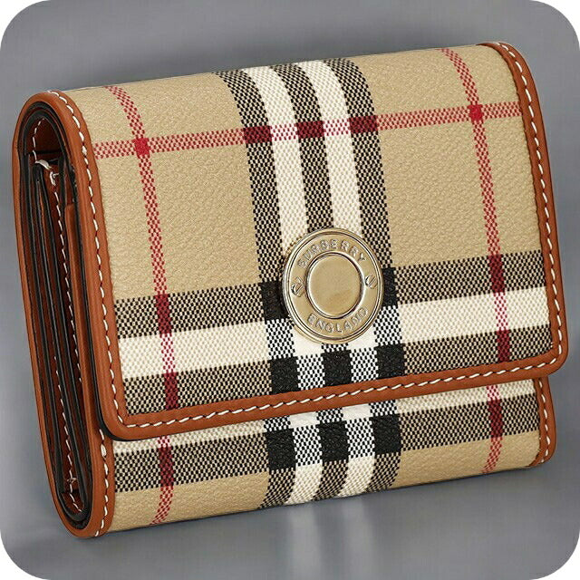 バ−バリ− 三つ折り財布 レディース ブランド BURBERRY チェック 8094423 ベージュ 8094423