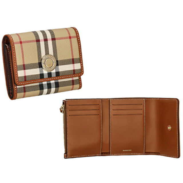 バ−バリ− 三つ折り財布 レディース ブランド BURBERRY チェック 8094423 ベージュ 8094423