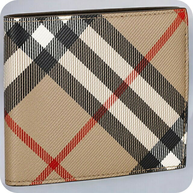 バ−バリ− 二つ折り財布 メンズ ブランド BURBERRY チェック 8095046 ベージュ 8095046