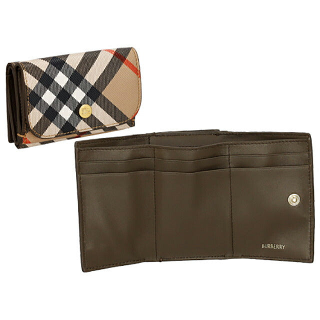 バ−バリ− 三つ折り財布 レディース ブランド BURBERRY チェック 8095291 ベージュ 8095291