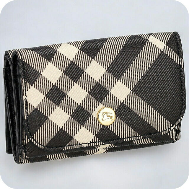 バ−バリ− 三つ折り財布 レディース ブランド BURBERRY チェック 8095292 ブラック/ベージュ 8095292