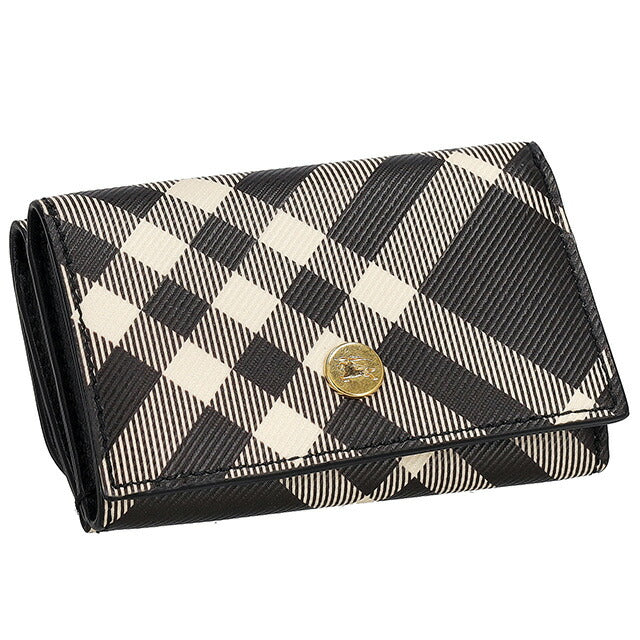 バ−バリ− 三つ折り財布 レディース ブランド BURBERRY チェック 8095292 ブラック/ベージュ 8095292