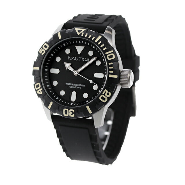 Nautica男士手表100m防水黑色硅皮带44mm A09600G NSR100 Jerry