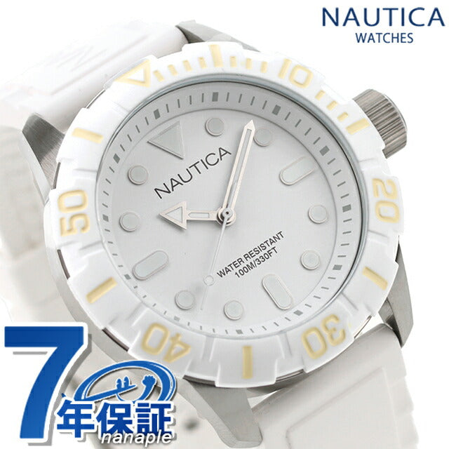 ノーティカ NAUTICA メンズ 腕時計 100m防水 ホワイト シリコンベルト 44mm A09603G NSR100 ジェリー