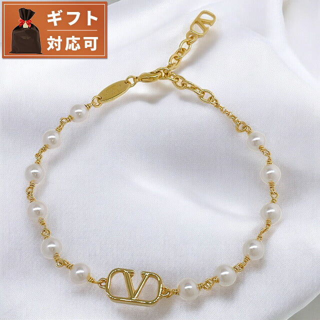 ヴァレンティノ VALENTINO 5W2J0G16 UXM 23R Vロゴ シグネチャー パールビーズ ブレスレット ゴールド/クリーム レディース アクセサリー ABVA00022L