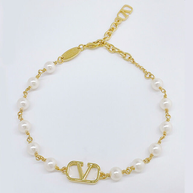 ヴァレンティノ VALENTINO 5W2J0G16 UXM 23R Vロゴ シグネチャー パールビーズ ブレスレット ゴールド/クリーム レディース アクセサリー ABVA00022L