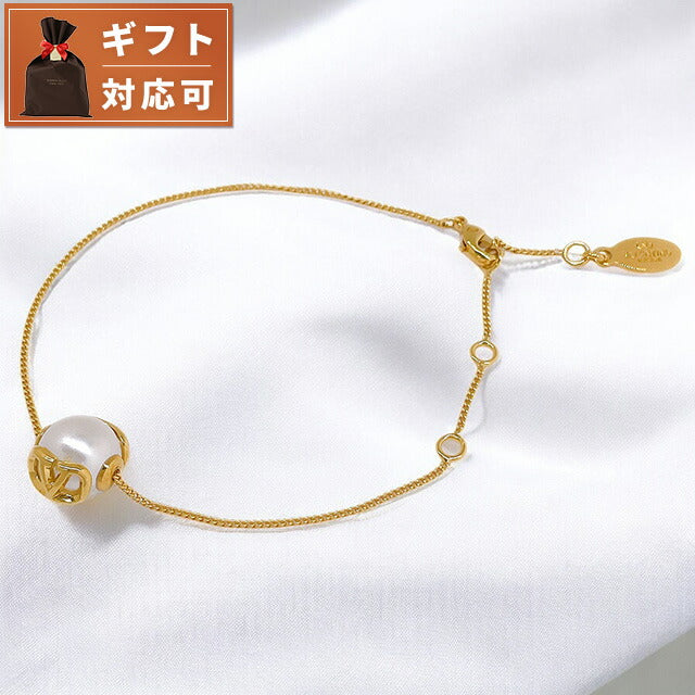 ヴァレンティノ VALENTINO 5W2J0W82 DHC 0O3 Vロゴ シグネチャー メタル レジンパール ブレスレット ゴールド/クリーム レディース アクセサリー ABVA00035L