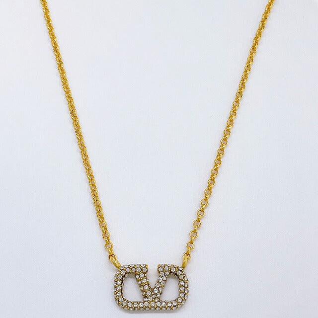 ヴァレンティノ VALENTINO 5W2J0Q37 YCW MH5 Vロゴ シグネチャー メタル クリスタル ネックレス ゴールド レディース アクセ VLOGO SIGNATURE STRASS NECKLACE ANVA00028L