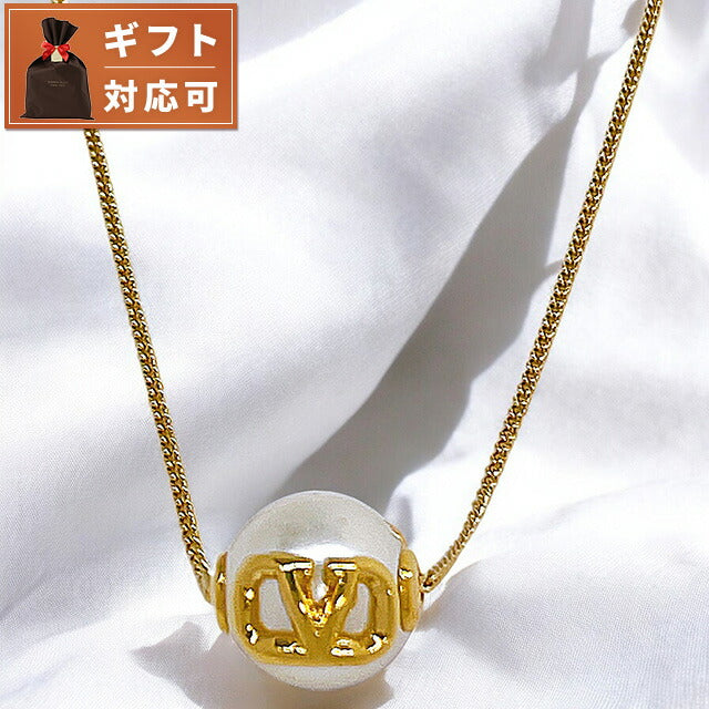 ヴァレンティノ VALENTINO 5W2J0W81 DHC 0O3 Vロゴ シグネチャー メタル レジンパール ネックレス ゴールド/クリーム レディース アクセサリー ANVA00034L
