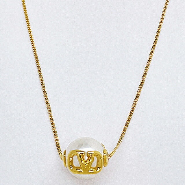 ヴァレンティノ VALENTINO 5W2J0W81 DHC 0O3 Vロゴ シグネチャー メタル レジンパール ネックレス ゴールド/クリーム レディース アクセサリー ANVA00034L