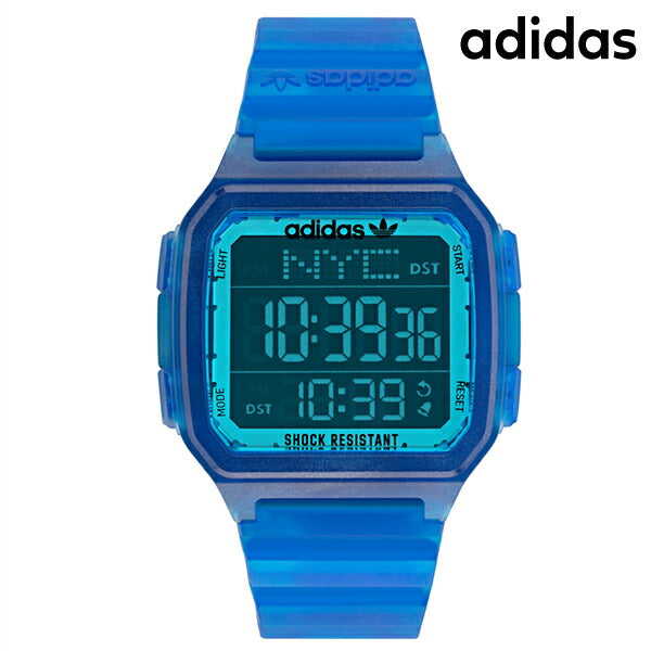 adidas数字GMT Quartz观看品牌男士女士Adidas Aost22047数字蓝色透明蓝色