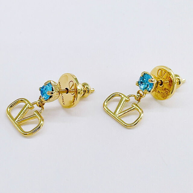 ヴァレンティノ VALENTINO 5W2J0H29 YCW 64X Vロゴ シグネチャー メタル クリスタル ピアス ゴールド/アクアマリーナ レディース アクセサリー APVA00024L