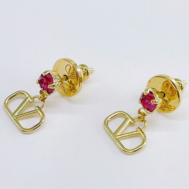 ヴァレンティノ VALENTINO 5W2J0H29 YCW 7CR Vロゴ シグネチャー メタル クリスタル ピアス ゴールド/フーシャ レディース アクセサリー APVA00025L