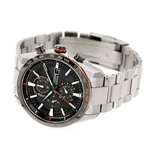 公民Atesa Direct Flight Eco Drive无线电观看品牌Men Titanium Chronograph Chronograph Radio Radio Radio Citizen AT8189-61E