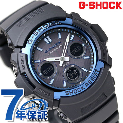 G-shock G-shock广播太阳能AWG-M100A-1AER ANADISY WATCH WATK BRAND标准模型黑色蓝色手表Casio男士