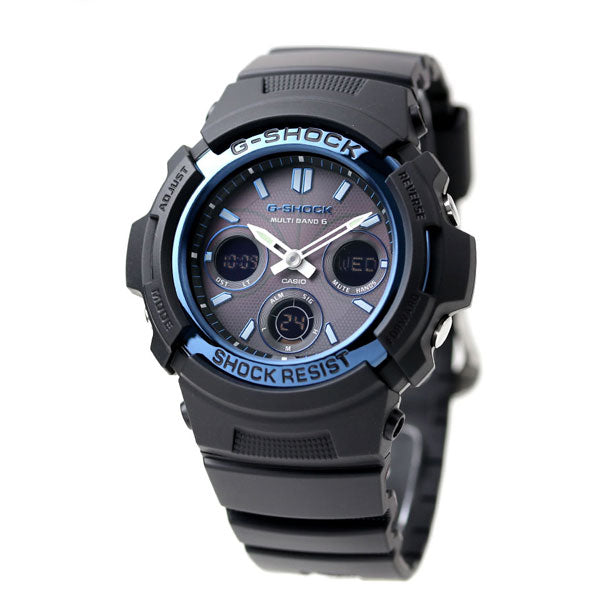 G-shock G-shock广播太阳能AWG-M100A-1AER ANADISY WATCH WATK BRAND标准模型黑色蓝色手表Casio男士