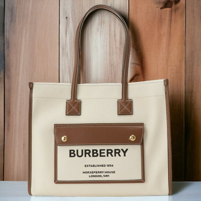 バーバリー BURBERRY 8044138 A1395 ツートン キャンバス＆レザー スモール フレヤトートバッグ ショルダーバッグ ナチュラル/タン ユニセックス BBBU00127L