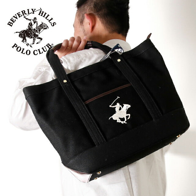 ビバリーヒルズポロクラブ トートバッグ メンズ レディース ブランド キャンバストートバッグL Cotton 152453 BK BK WH バッグ BH1008N-BKBKWH