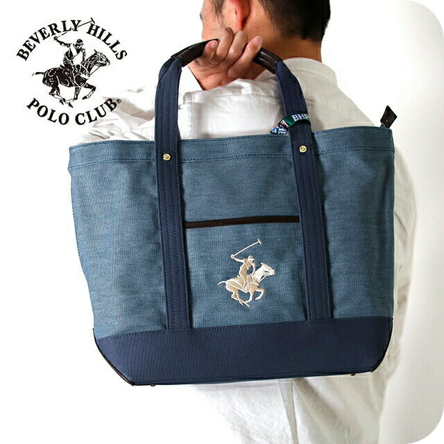 ビバリーヒルズポロクラブ トートバッグ メンズ レディース ブランド キャンバストートバッグL Cotton 157202 BL NV WH バッグ BH1008N-BLNVWH