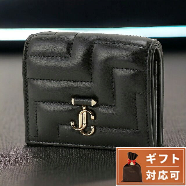 ジミーチュウ JIMMY CHOO HANNE NBA BLACK LIGHT GOLD ハンネ アヴェニュー アベニュー 二つ折り財布 ミニ財布 ブラック レディース BWJM00231L