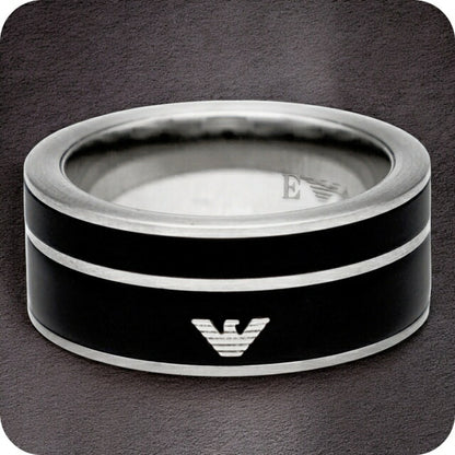 エンポリオ・アルマーニ リング メンズ ブランド EMPORIO ARMANI EGS2032040512 ブラック/シルバー EGS2032040512