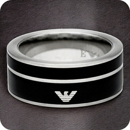 エンポリオ・アルマーニ リング メンズ ブランド EMPORIO ARMANI EGS2032040514 ブラック/シルバー EGS2032040514