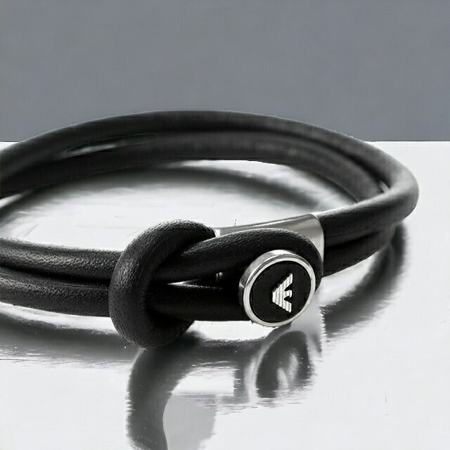 エンポリオ アルマーニ ブレスレット EMPORIO ARMANI レザー EGS2212040 ブラック シルバー アクセサリー EGS2212040