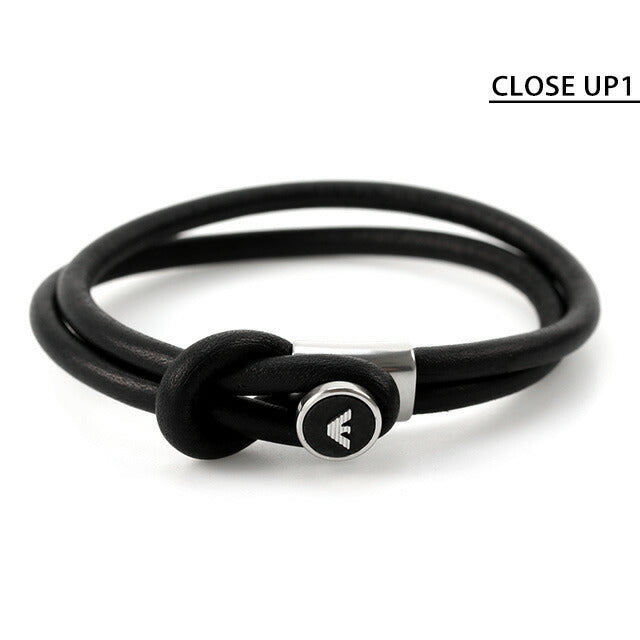 エンポリオ アルマーニ ブレスレット EMPORIO ARMANI レザー EGS2212040 ブラック シルバー アクセサリー EGS2212040