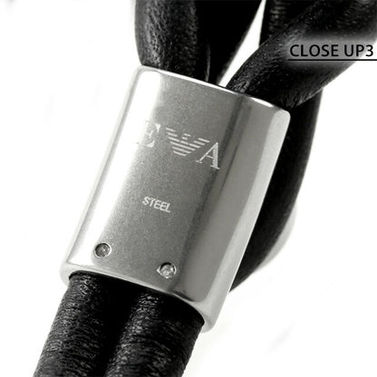 エンポリオ アルマーニ ブレスレット EMPORIO ARMANI レザー EGS2212040 ブラック シルバー アクセサリー EGS2212040