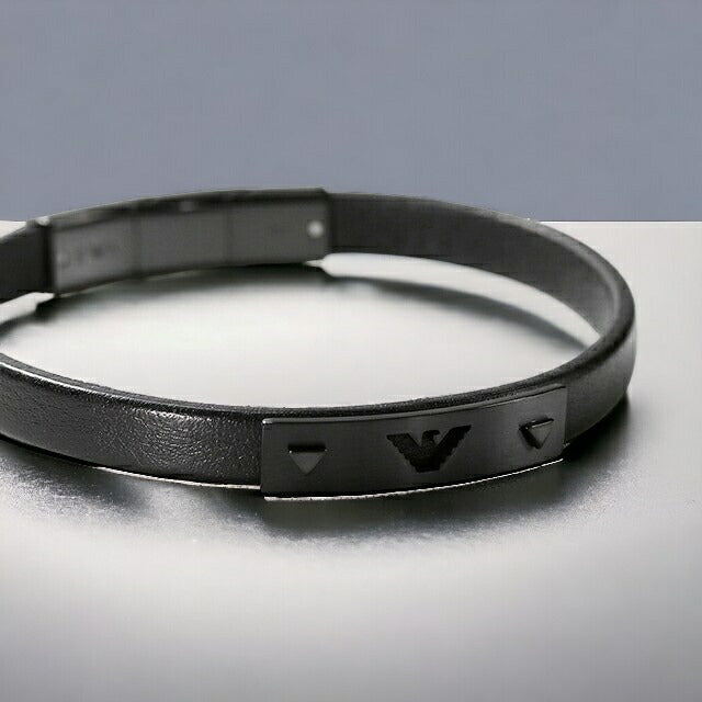 エンポリオ アルマーニ ブレスレット メンズ ブランド EMPORIO ARMANI レザー ステンレス EGS2412001 オールブラック アクセサリー EGS2412001
