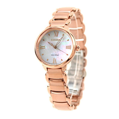 Citizen El Round Collection Light Eco Drive Watch Brand Ladies Solar CITIZEN EM0928-84D Analog White butterfly shellfish pink gold