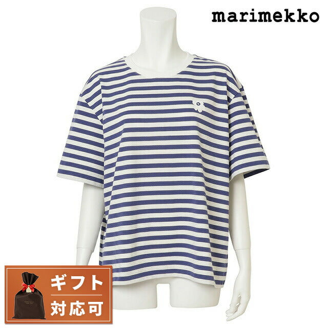 Marimekko Shoulder Bag Shoulder Back Ladies 091126 845 M Unico Border Pattern Crew Neck Drop Shoulder Short Sleeve T -shirt M size FTMM00443L