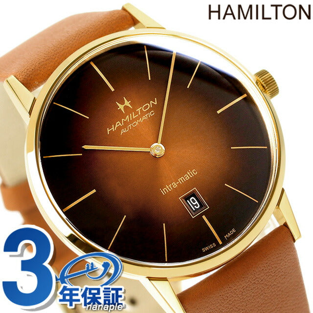 Hamilton American Classic室内42毫米自动机械手表品牌皮革腰带H38735501由Analog Switzerland制造