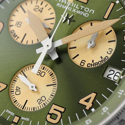 Hamilton Khaki Aviation X-Wind Quartz Watch Brand Men H77932160 Made by analog green Switzerland